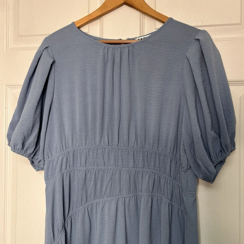 Ecowish Women's XL Blue Short Sleeve Crew Neck Midi Dress Summer Light Weight - Picture 2 of 7